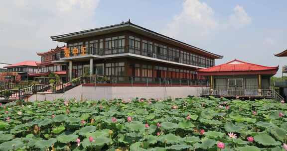 生态湿地长荡湖水街典雅船餐厅建筑风光