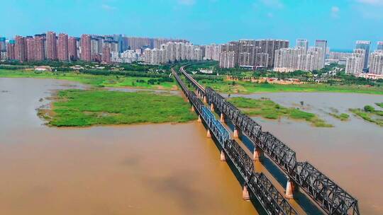 安徽省蚌埠市淮河铁路桥航拍