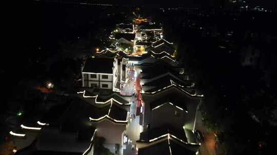 航拍湖南岳阳楼景区夜景