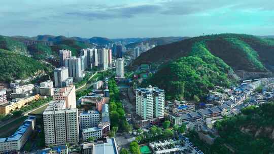 4K无人机航拍陕西延安城市风光景色