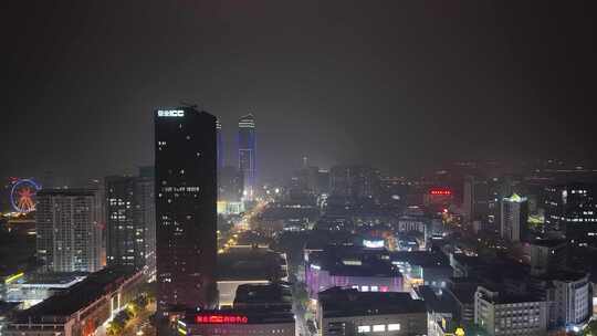 浙江湖州城市夜景航拍