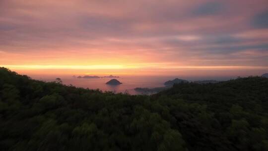 航拍海边岛屿夕阳落日唯美场景视频素材模板下载