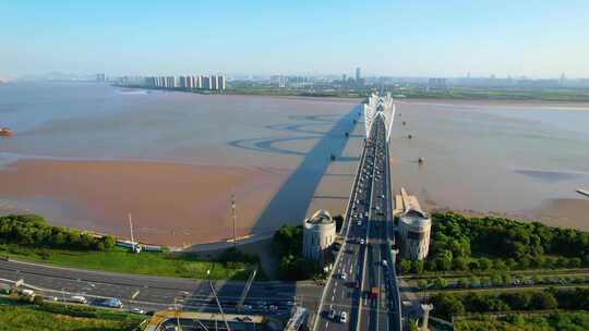杭州钱塘江九堡大桥航拍风景视频素材