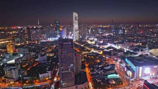 天津国金中心营口道商圈夜景航拍