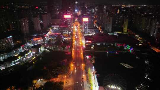 浙江绍兴越城区夜晚夜景街道街景航拍城市风