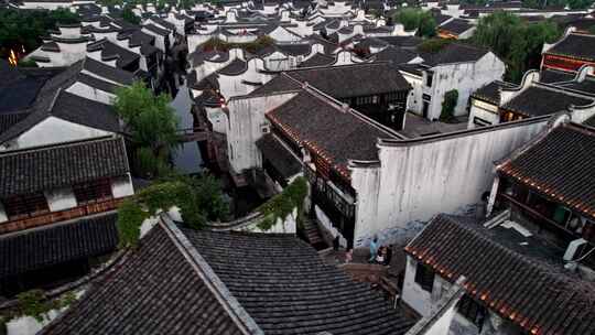 浙江嘉兴月河历史街区夜景航拍