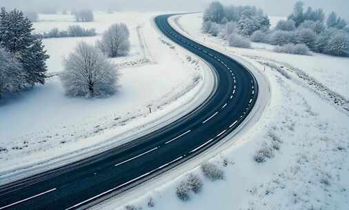 【4K高清】雪域公路道路雪景冬天唯美景色