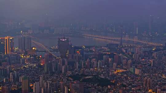 澳门半岛新葡京澳门塔CBD夜景高空航拍