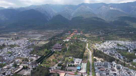 航拍云南大理崇圣寺三塔文化旅游区