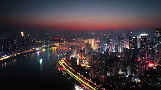 重庆东水门长江大桥黄昏夜景航拍
