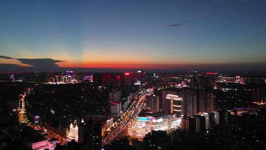 航拍四川泸州晚霞夜景