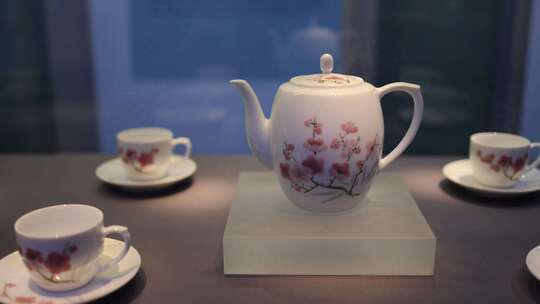 中国杭州工艺美术博物馆瓷器茶壶视频素材模板下载