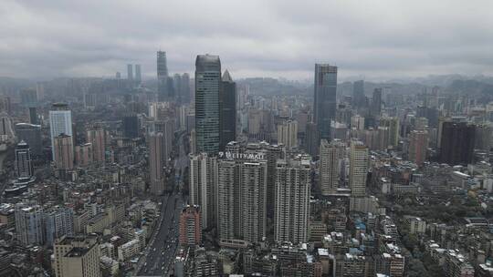 贵阳冬季下雪城市风景航拍4K