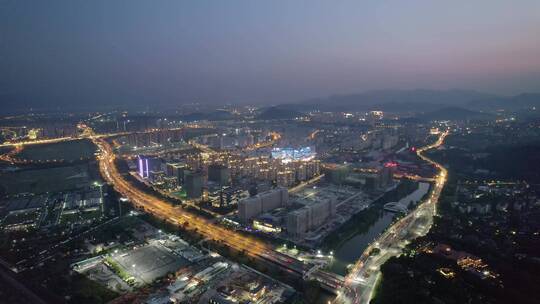 航拍夜晚杭州转塘现代城市风光夜景