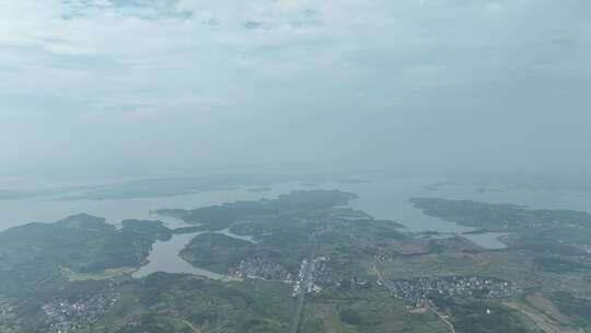 田园乡村航拍鄱阳湖湿地公园农村湖泊田野