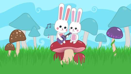 蘑菇上的兔子视频素材模板下载