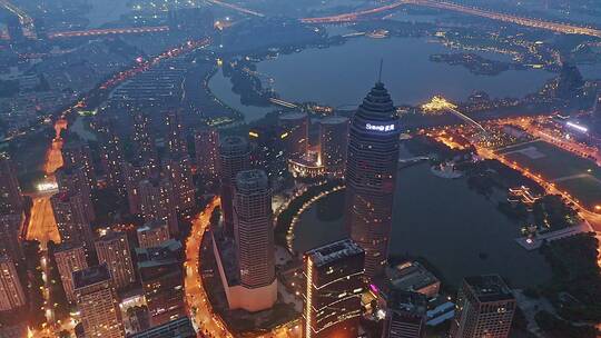 绍兴世茂夜景,航拍绍兴市区地标建筑