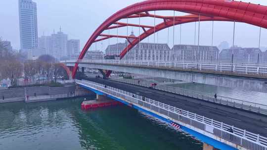 天津金钢桥天津地标京杭大运河引滦入津航拍视频素材模板下载