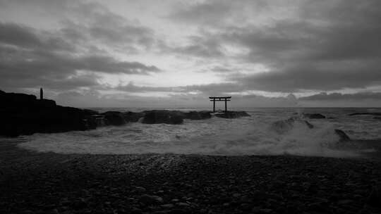 鸟居，海浪，日本，海洋