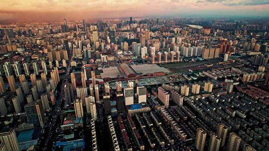 中国辽宁沈阳站火车站航拍城市风景