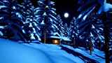 冬夜雪林小屋月光雪景高清在线视频素材下载