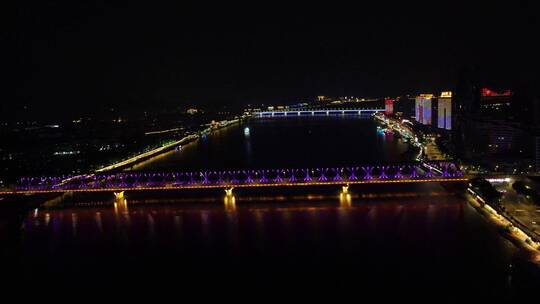 湖北襄阳汉江大桥夜景视频素材模板下载
