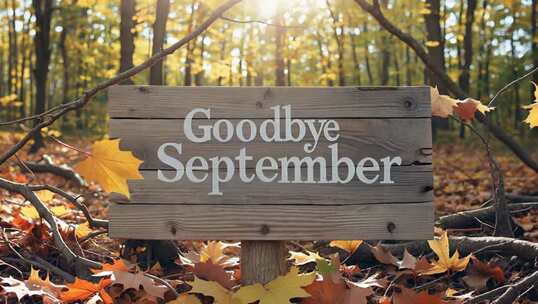 秋季树林中的告别九月木牌