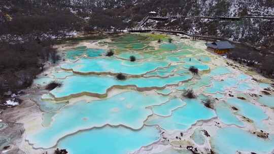 4K航拍四川九寨沟黄龙景区五彩池