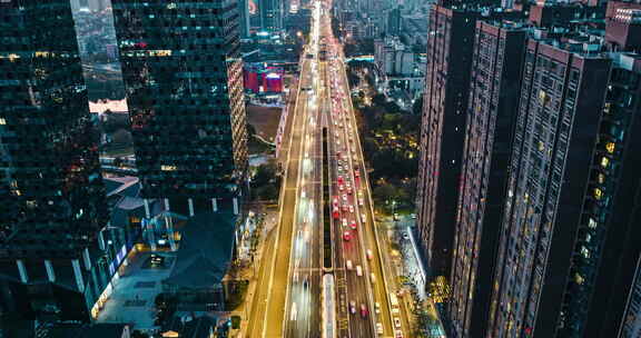 航拍成都二环高架车流延时都市交通夜景