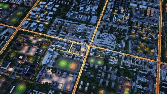 西安城市夜景区位三维动画