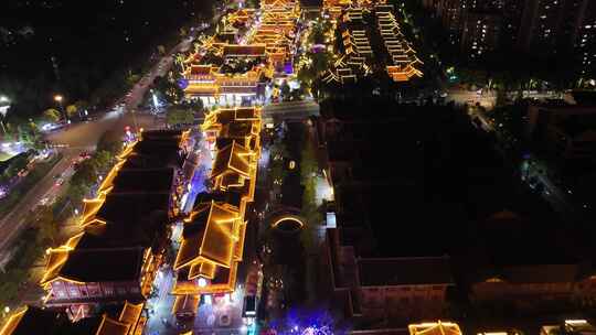 四川眉山东坡印象水街夜景航拍