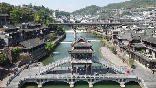 航拍湖南凤凰古城4A景区旅游景点