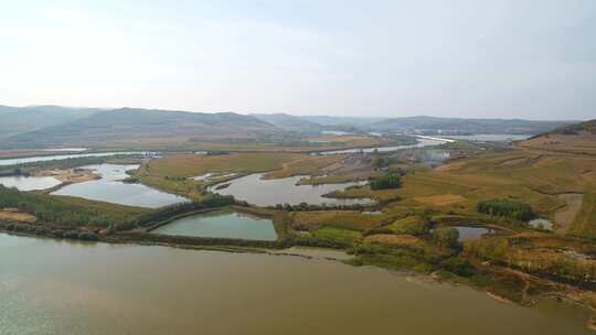 航拍吉林敦化市雁鸣湖湿地沼泽河流森林沼泽