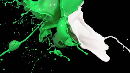 绿色白色液体颜料泼洒飞溅