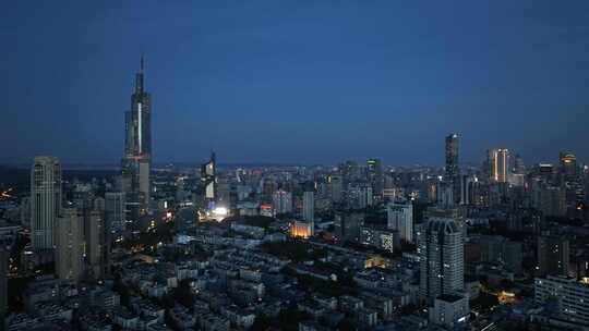 南京鼓楼区南京城市大景紫峰大厦夜景航拍