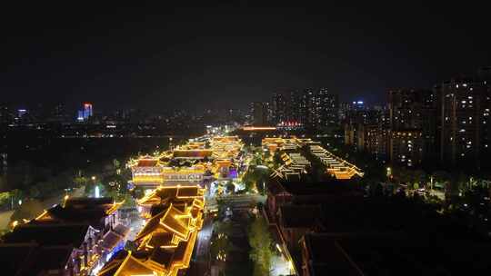 四川眉山东坡印象水街夜景航拍