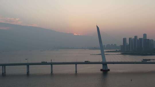 深圳湾大桥景观跨海大桥日落