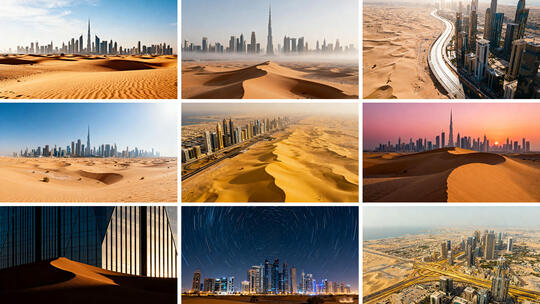 迪拜沙漠与城市风光 沙漠中的城市天际线