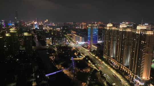 浙江省宁波市三江口城市夜景风光航拍