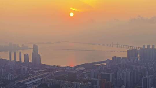 澳门半岛新葡京澳门塔CBD夜景高空航拍