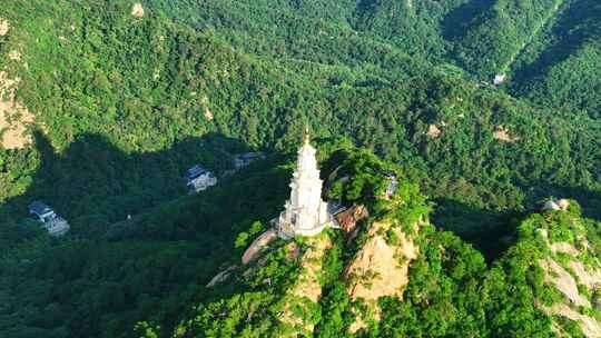 航拍绿色千山和大佛寺塔