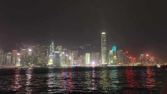香港维多利亚港海边夜景实拍