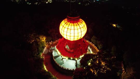 东莞黄旗山山顶灯笼夜景航拍视频素材模板下载