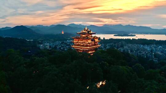 杭州城隍阁航拍夜景