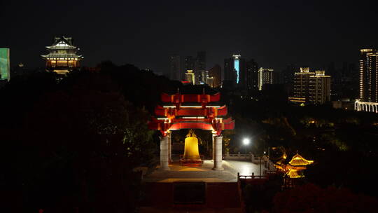 武汉标志建筑黄鹤楼公园夜景视频素材模板下载