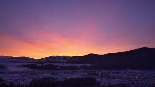 晚霞朝霞冬季雪景夜景