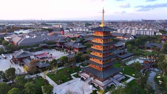 航拍上海宝山  宝山寺