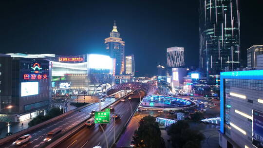 上海五角场夜景航拍视频素材模板下载