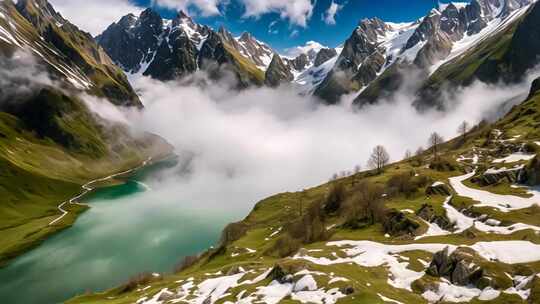 雪山湖泊自然风光全景