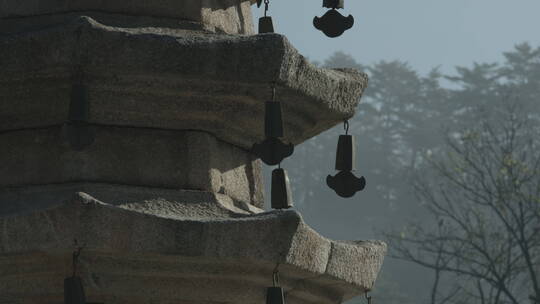 韩国五台山月精寺 深秋晨景 佛塔 吊角铃铛视频素材模板下载